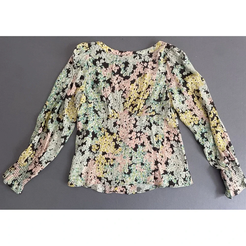 Loft Women S Top Garden‎ Floral Long Puff Sleeve Pesant Empire Cottage Blouse